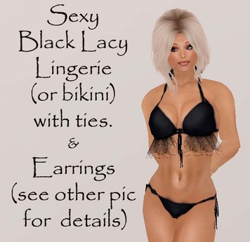 Second Life Marketplace - Sexy Black Lingerie / Bikini with lace frill